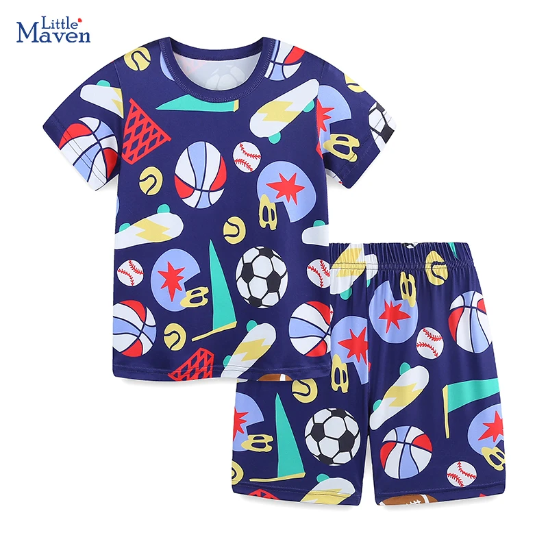 Little maven Children's Clothing 2026 Tracksuit Summer Sets Baby Boys Kids Clothes Cartoon Balls T Shirts Tops+Pants