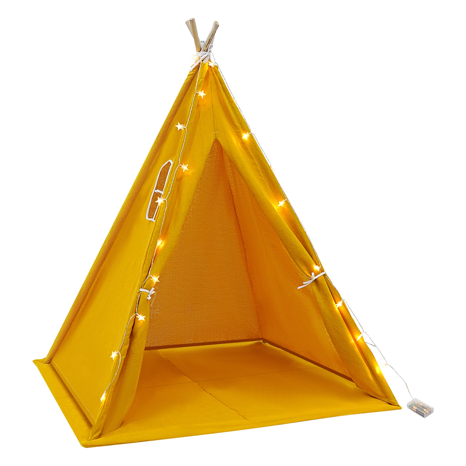 Tipi-Zelt für Kinder – Spielzelt aus 100 % Baumwolle und Leinen mit gepolsterter Matte und Sternlichtern, faltbares Indoor-Spielzelt für Mädchen und Jungen – Detail 18