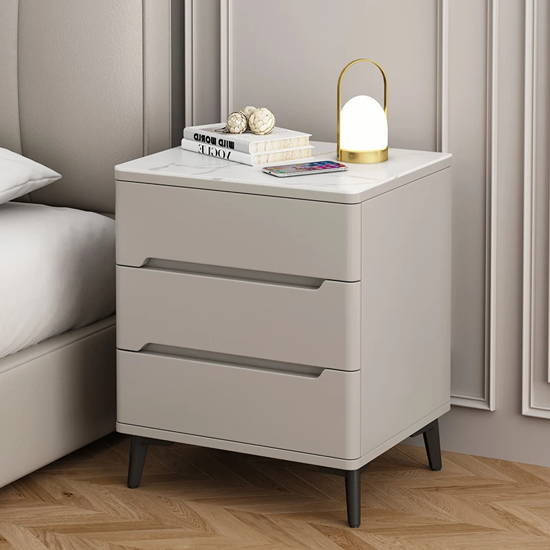 

Light luxury, all solid wood, bedside table, rock slab, simple, modern, storage