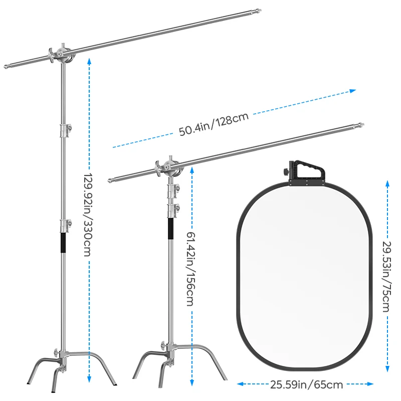 25*29in Light Reflector Stand Kit,5 in 1Translucent/Silver/Gold/White/Black Collapsible Multi Disc with C-Stand, Photo Reflector