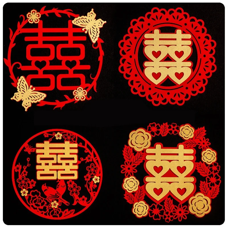 Chinese Wedding Double Happiness Wall Sticker Non-Woven Fabric Stickers For Bedroom Door Window Wedding Decoration