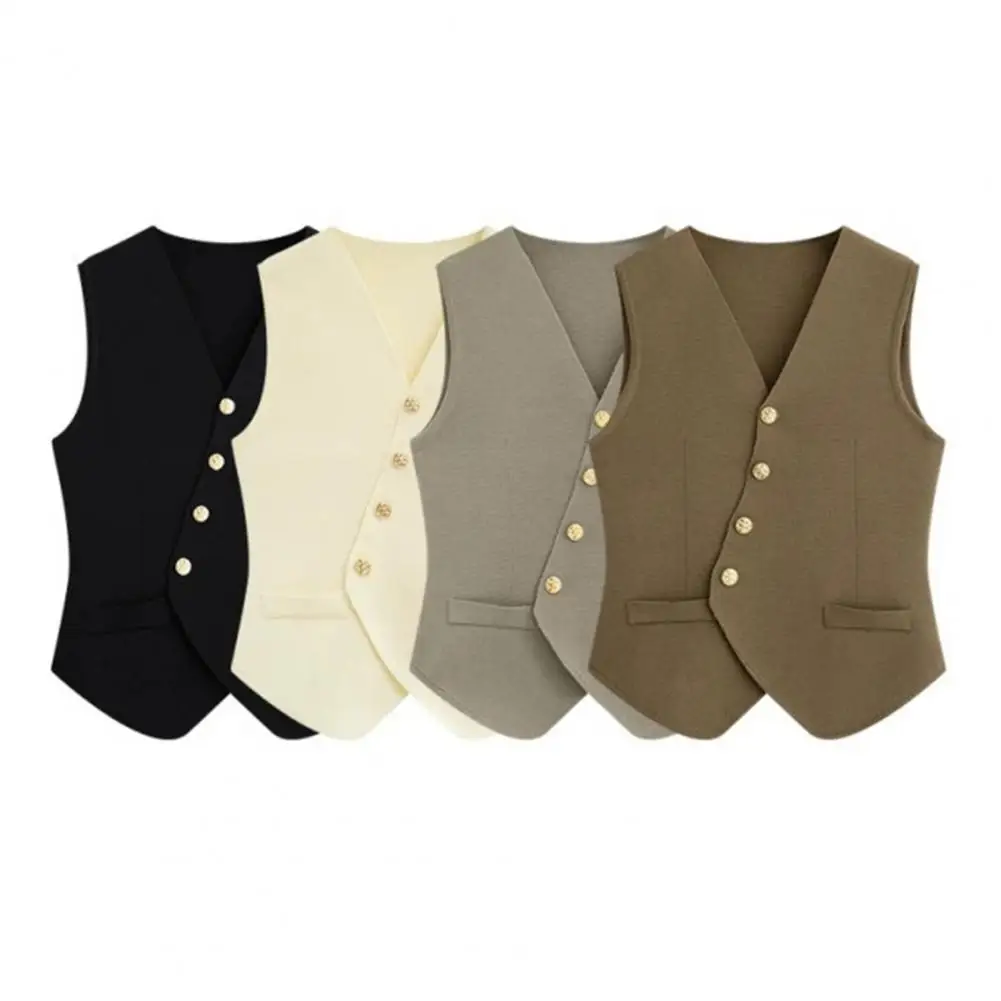 

Asymmetrical Hem Business Work Outfit Women's Blazer Vest Solid Color Dressy Sleeveless Suit Waistcoat V Neck Button Up