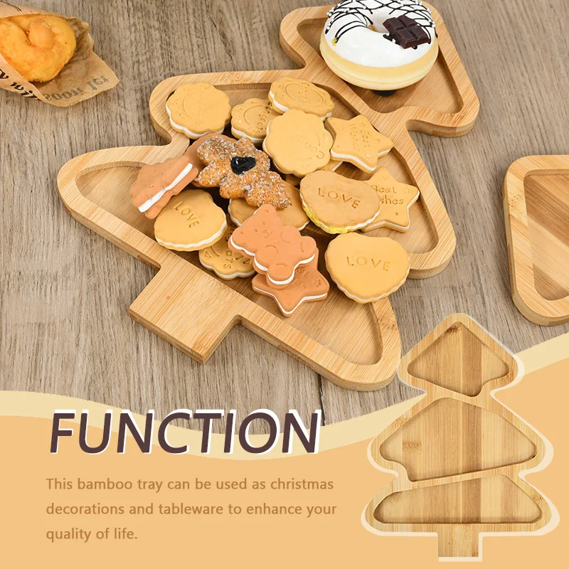 1PC Christmas Wood Tray Santa Tree Shapes Dish Charcuterie Plate Restaurant Desserts Snacks Board Food Appetizers New Year Decor