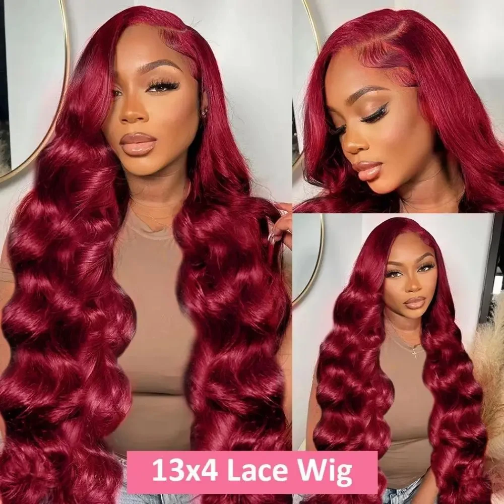 99j Burgundy Lace Front Human Hair Wig 13x4 Pre Plucked Transparent Lace Colored Body Wave 13x6 Hd Lace Frontal Wigs For Women