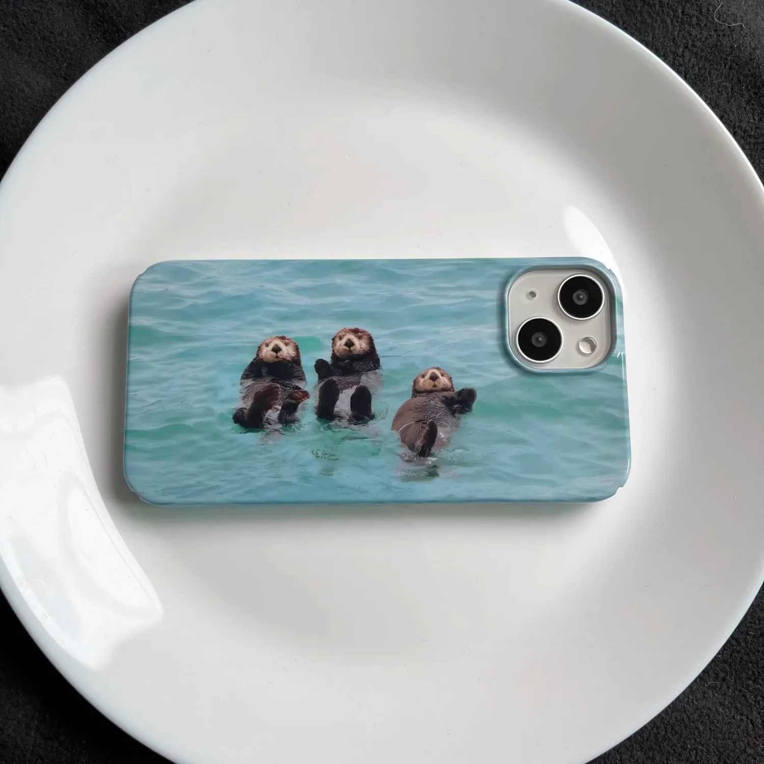 Ins Cute Three Sea Otters Case for iPhone 16 15 14 13 Pro Max 12 Mini 11 Pro Plus 7 8 Shockproof Protective Hard PC Cover