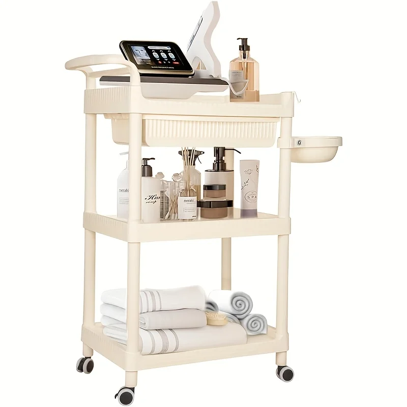 عربة متنقلة لصالونات التجميل متعددة الطبقات، صندوق تخزين مستطيل غير مقاوم للماء مع عجلات، صندوق تخزين لتنظيم مستلزمات التخزين