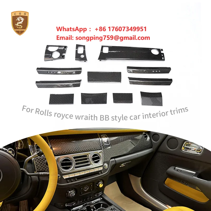 Auto Parts Dry Carbon Fiber BB Style Car Interior Trim Kit for Rolls Royce Wraith Dashboard Door Handle Decoration Trims