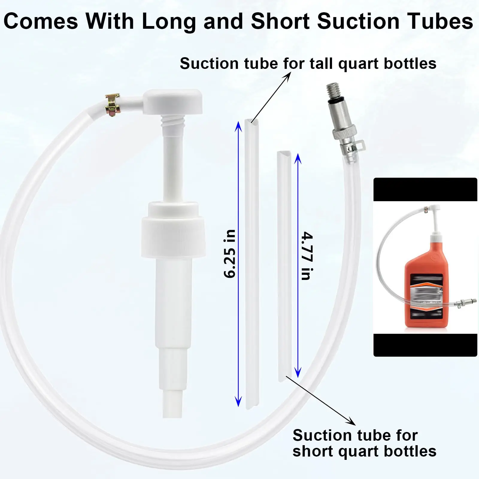 Bomba de aceite de engranaje de unidad inferior para botellas de cuarto estándar, incluye adaptadores giratorios de 3/8 pulgadas, 8mm y 10mm,