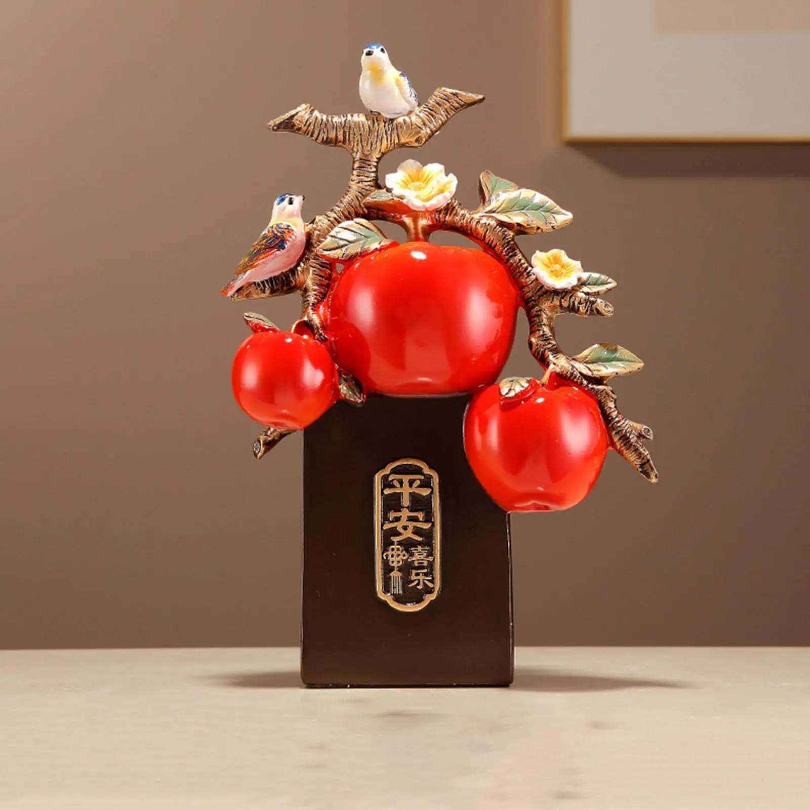 Apple Statue Feng Shui Decor Prosperity Sculpture Collection Tabletop Ornament for New Year Fireplace Office Shelf Bookshelf