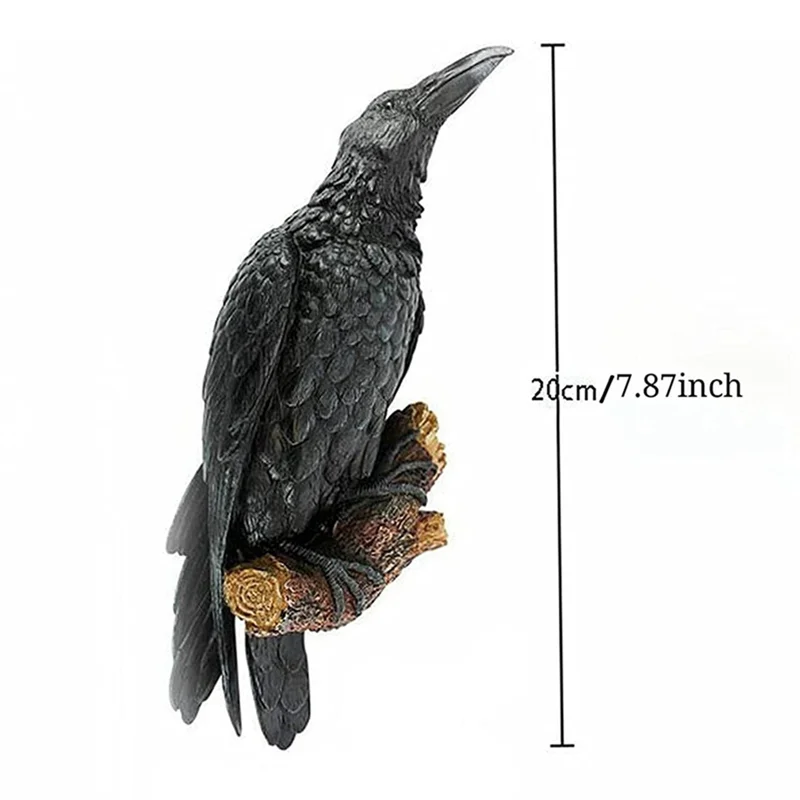 2PCS Raven Resin Statue Bird Crow Sculpture Outdoor Crows Halloweens Decor for Garden Courtyard Animal Decoration