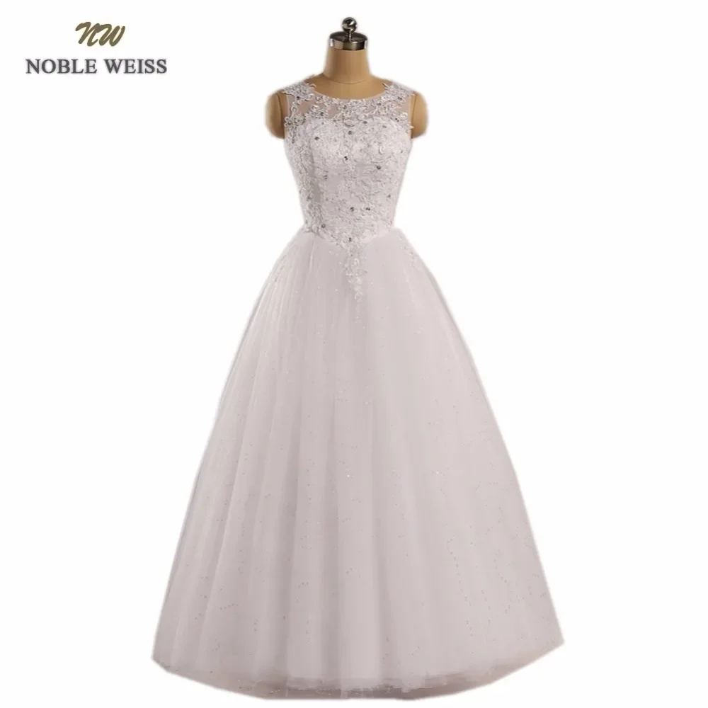 

NOBLE WEISS O-Neck Appliques Beading Lace-up Back Ball Gown Floor-Length Wedding Dresses Bridal Dress Customized