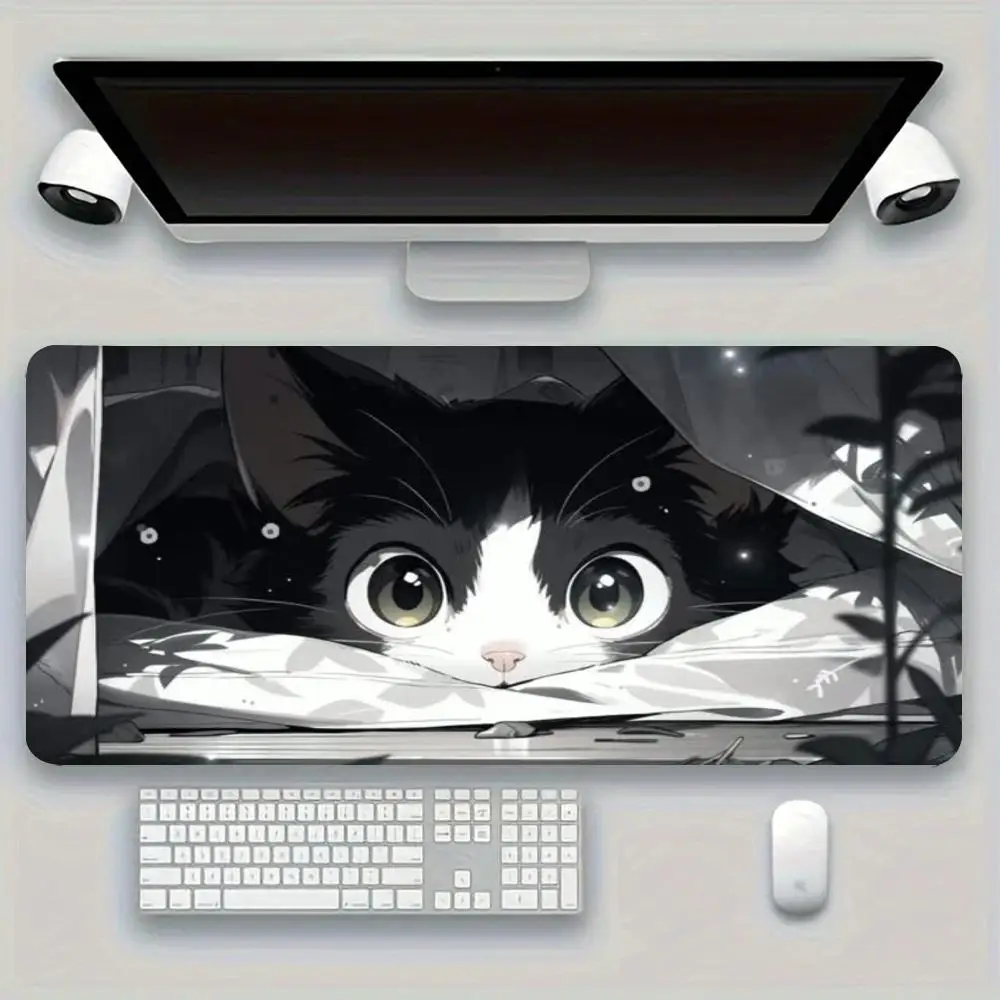 Minimal Anime Style Hiding Cat Playmat Large Size Mouse Pads For Games Office Desktop Laptop Bedroom Learning Mat