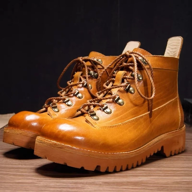 Handmade Men Shoes Genuine Leather Lace-up Comfortable Outdoor Hiking Ankle Desert Boots Male Chelsea  Ankle Motorcycle Boots