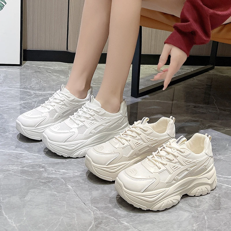 

Vulcanized Shoes for Women Mesh Soft Sole Casual Sports Shoes Breathable Round Head Lace Up Solid Color Outdoor Women's Sneaker