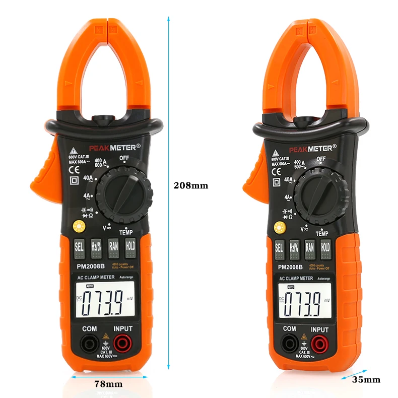 PEAKMETER PM2008A/B Digital Clamp Meter Multimeter, High-Precision AC Clamp Meter, Capable of Measuring Capacitance and Diodes