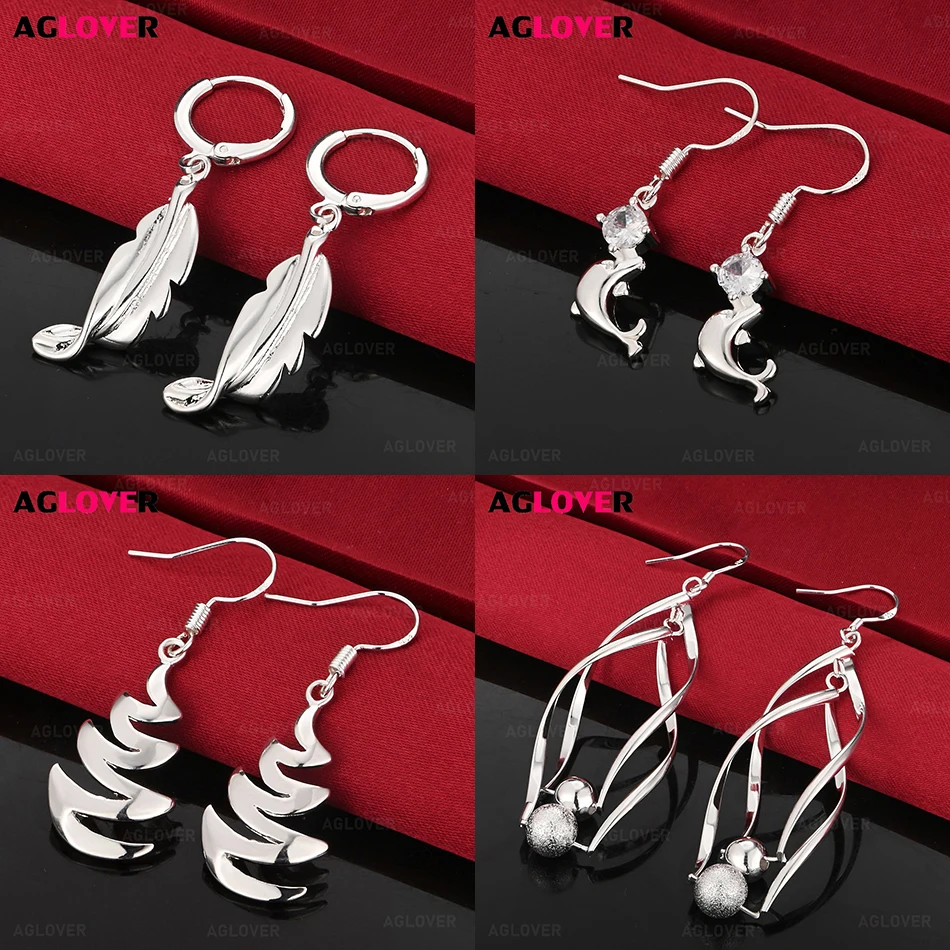 

AGLOVER 925 Sterling Silver Diamond Cross Beaded Earrings Cute Charming Women Holiday Gift Party Jewelry