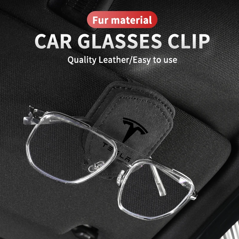 Suede Car Sun Visor Glasses Clip Universal Interior Accessories For Tesla Model Y 3 S X Roadster Bonina