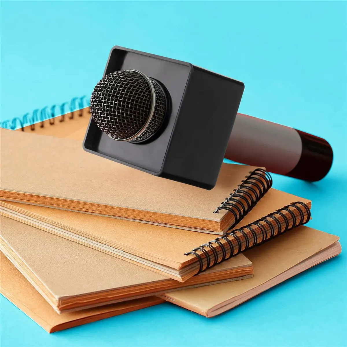 !DT~D205710Pcs Microphone MarkFlag Mic Station-Cube Square Interview Box Stand Flags Shaped Holder Reporter Injection,Black