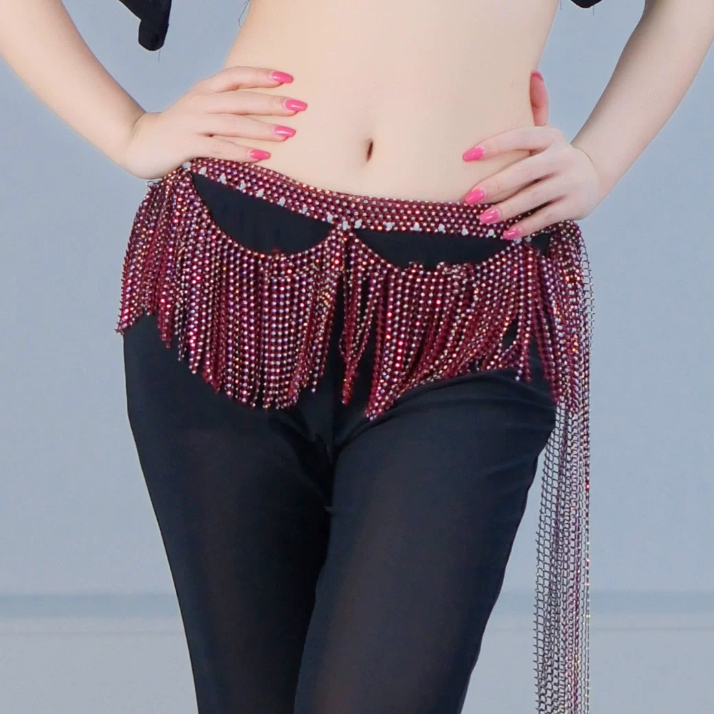 Nowy Błyszczący Szalik do Tańca Brzucha z Frędzlami z Cyrkonii, Luksusowy Łańcuszek na Pas z Falowymi Frędzlami, Damski Pas do Tańca, Szalik do Tańca Brzucha