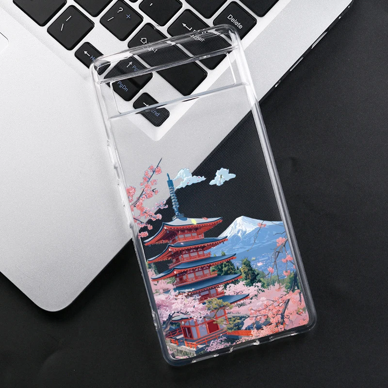 Japan Anime Fuji Mountain Landscape Phone Case For Google Pixel 8A 9 Pro XL 8 Pro 6A 6 7 10 Scenery Clear Soft TPU Cover Fundas