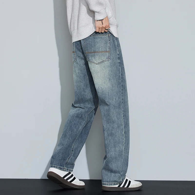 

Свободные прямые широкие джинсы для мужчин, осень-зима, новый стиль, уличный тренд, красивые универсальные модные молодежные джинсы