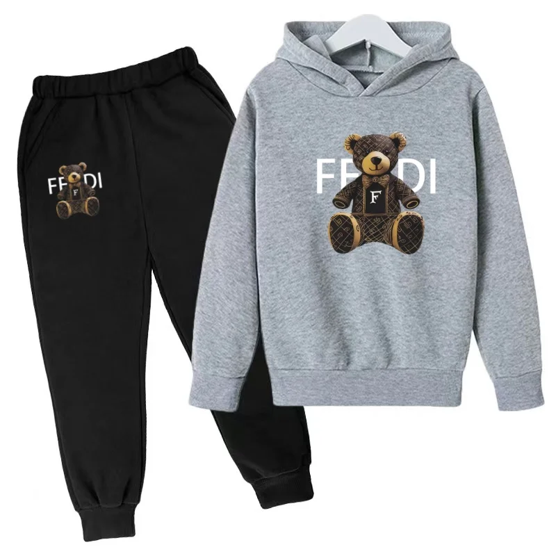 Kinder-Pullover Herbstkleidung Hoodie mit Buchstaben und Bärenmotiv Mantel für Jungen und Mädchen 3-12 Jahre Rosa Sweatshirt+Hose Zweiteiliges Set Freizeit-Sportanzug – Detail 10