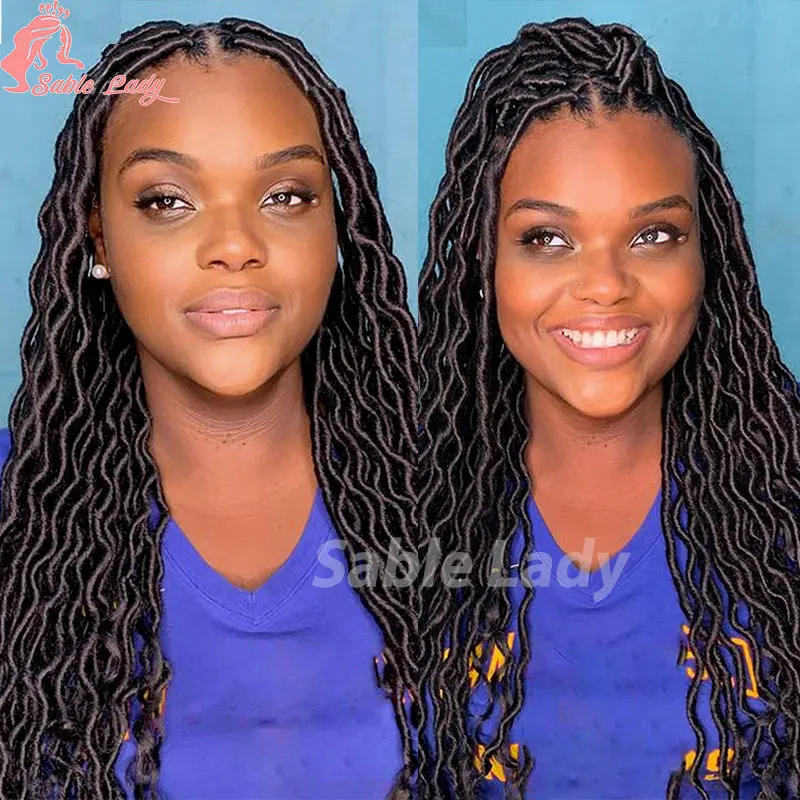 Full Lace Wigs Dreadlock Synthetic Curly Wave Cornrow Braided Wigs 22" Jumbo Braided Wigs Headband Faux Locs Wigs Braiding Wigs