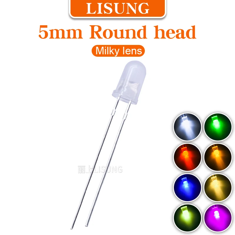 

1000Pcs/Bag 5mm Led Diode Round Diffuse Milky Lens Warm White Green Blue Red Yellow Orange High Luminous Through Hole Package