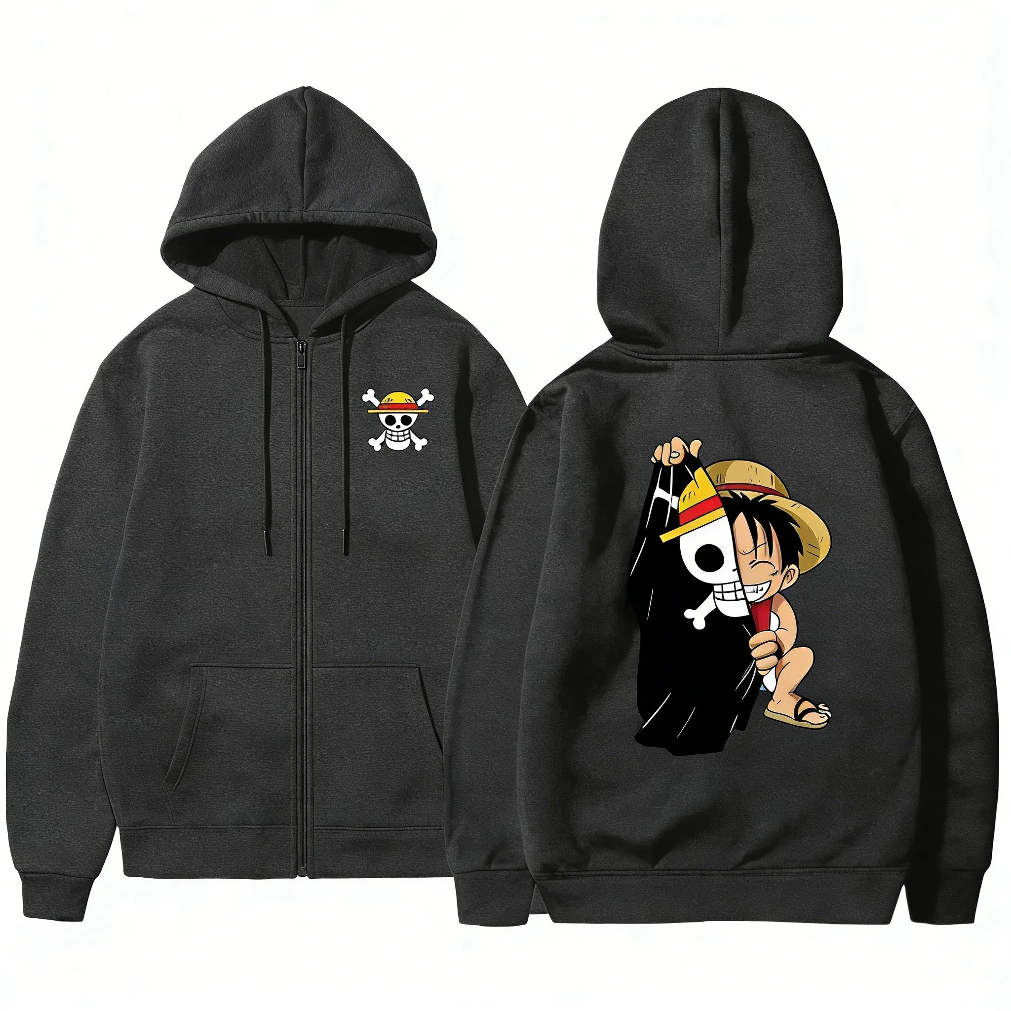 

Унисекс худи One Piece с Луффи, аниме-стиль, унисекс, на молнии, повседневный свитшот, с графическим принтом, трендовый, 2026, Y2K, топы