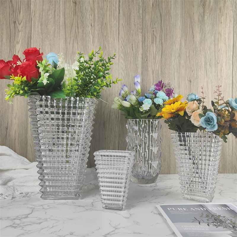 %W# Flower Vases Colorful Modern Table Decoration Transparent Ribbed Crystal Glass Vases