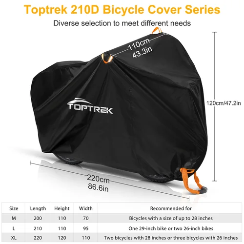Imagen 2 del producto Toptrek-funda para bicicleta Oxford 210D, almacenamiento al aire libre, impermeable y Anti-UV, con membrana impermeable para 1-3 bicicletas, lluvia y nieve