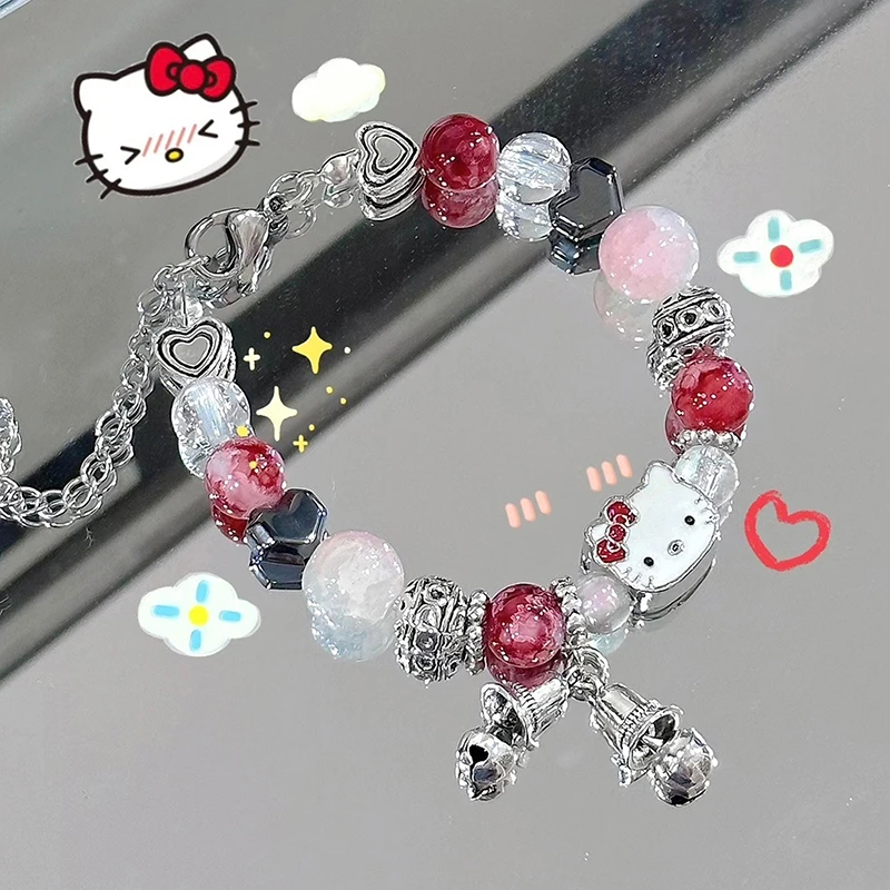 Cartoon Sanrio Hello Kitty Pochacco Cute Bell Beaded Bracelet Women's Fashion Jewelry Friendship Bracelet Friendship Gifts