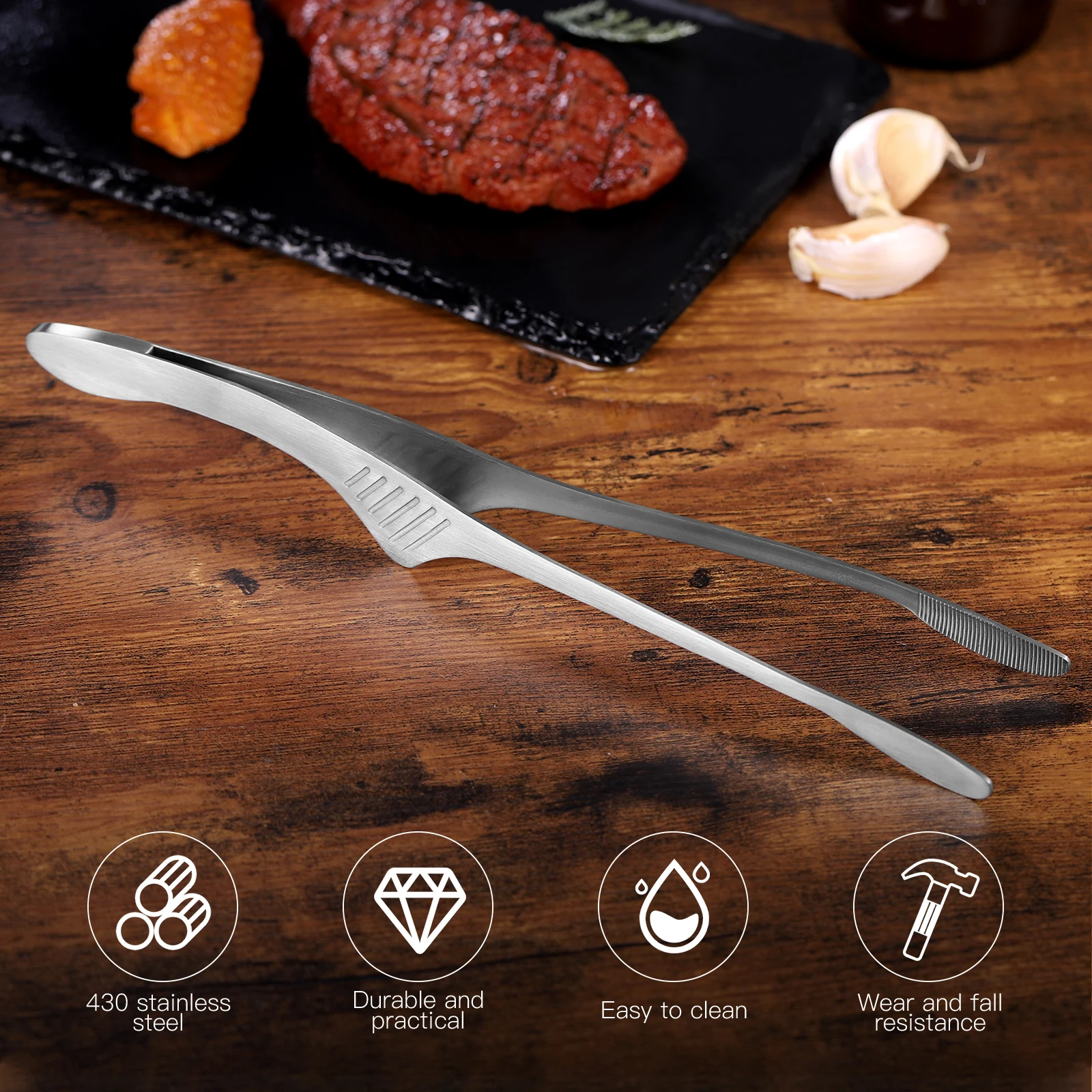 Pinzas para barbacoa de estilo coreano, 2 uds., acero inoxidable de primera calidad, agarre antideslizante para asar hamburguesas, filetes, pasteles de pescado, pinza multiusos para alimentos