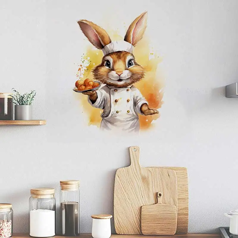Cute Chef Rabbit Wall Stickers Kitchen Decoration Dining Room Living Room Cabinet Refrigerator Home Decoration Decals M1505