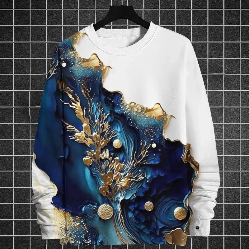 Fall Men's Sweatshirts 3D Ink Printed Long Sleeve T-Shirts Tops Oversized Men's Hoodies Sweatshirts Pullovers Luxury Men's Cloth