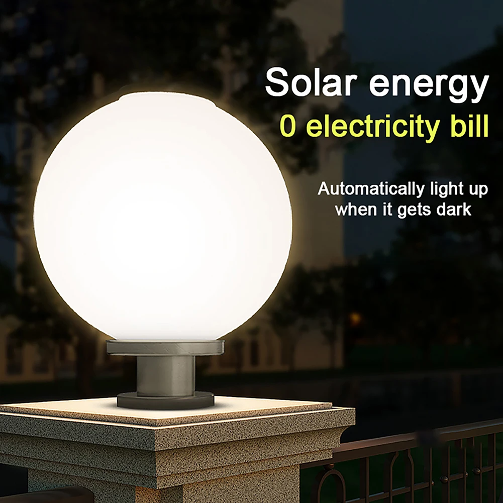 New Outdoor Post Light Fixtures Solar Powered Waterproof Courtyard Garden Lawn Street Lights Round Ball Lamp Lighting Fixture