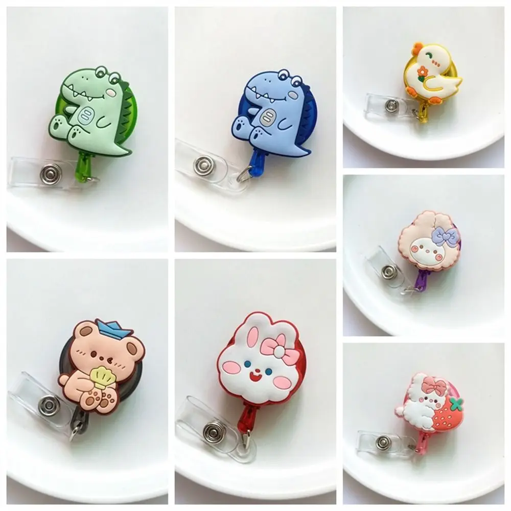 การ์ตูนสัตว์พยาบาล Badge Reel ไดโนเสาร์ชื่อแท็ก Retractable Badge ผู้ถือ PVC หมีกระต่ายดึงหัวเข็มขัด Doctor นักเรียน