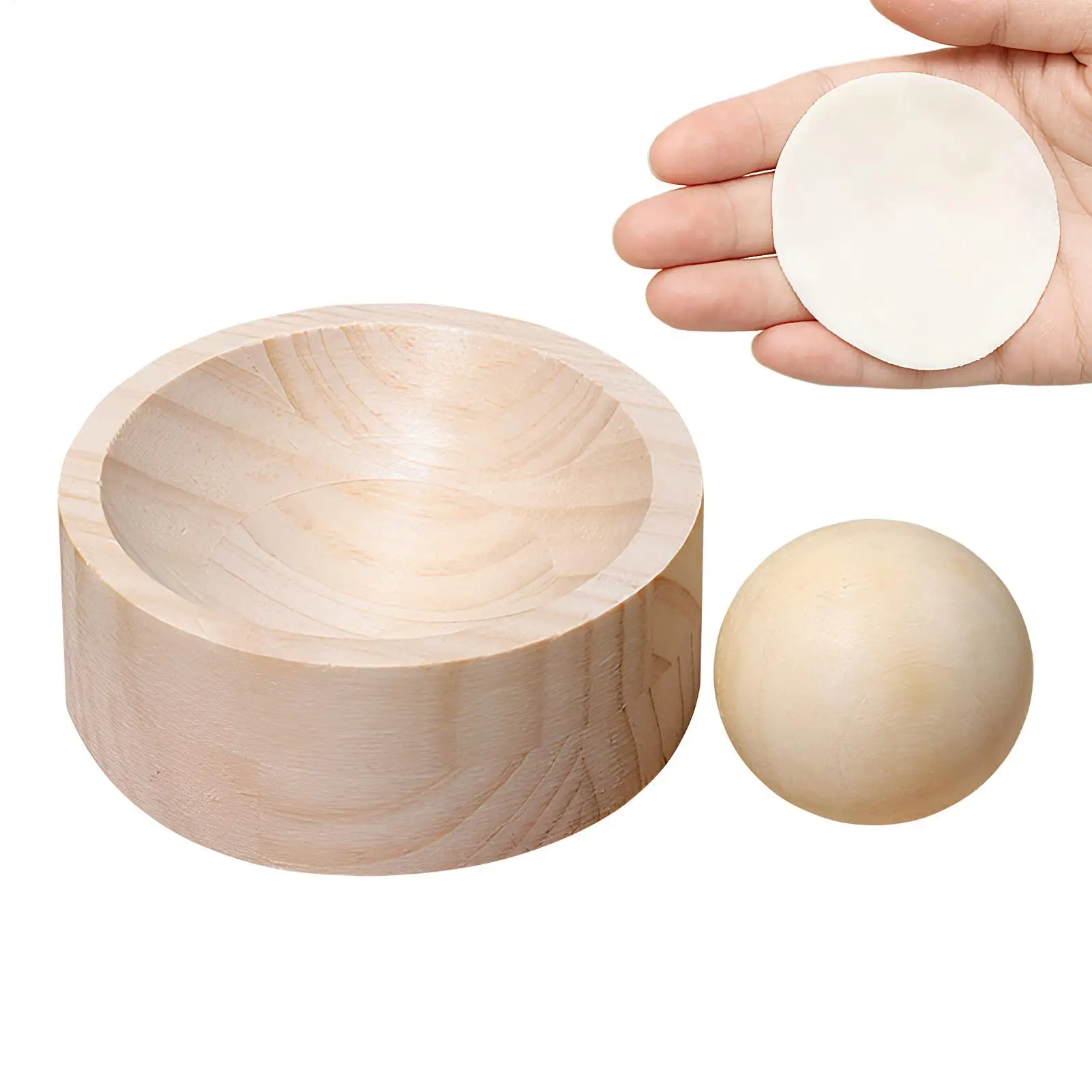 Wood Dumpling Maker Press Tool Wood Mold & Ball Manual Dough Skin Presser Hand Pie Rolling Tool DIY Dumpling Wrapper Maker