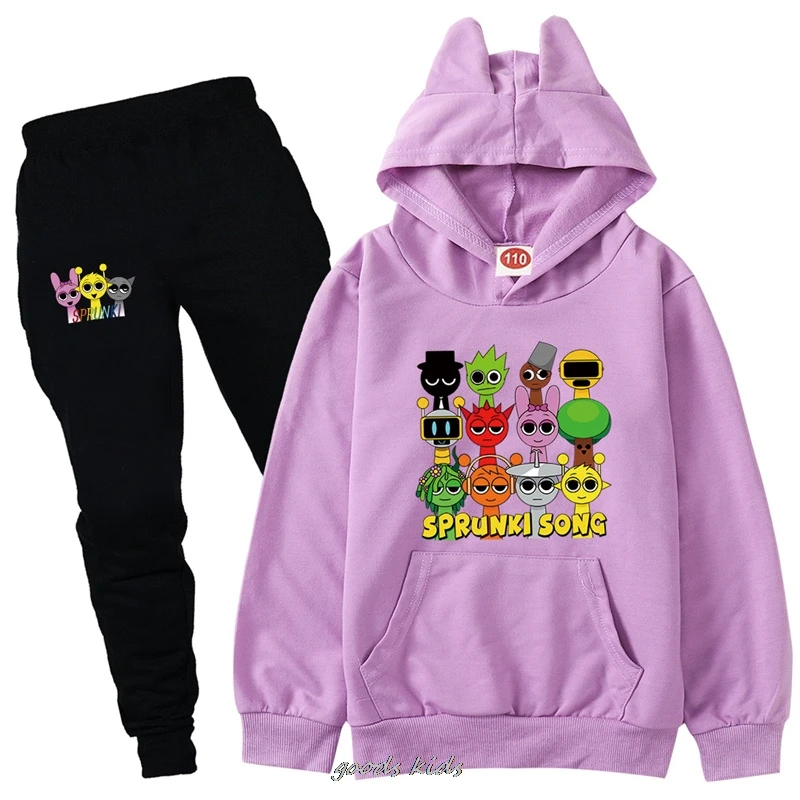 Lovely Sprunki Clothing Sets Boys Girls Casual Thin Hoodies Pants Children Outerwear Clothing Sets Kids Sportswear Suits