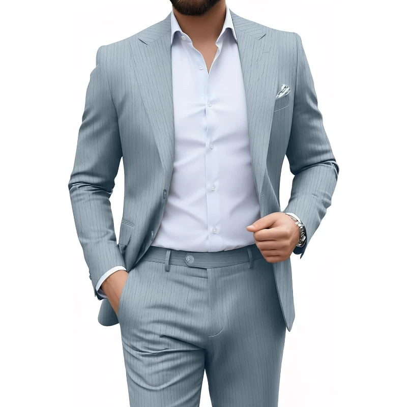 Slim Fit Mens Suit 2 Piece Beach Wedding Outfit Suits For Men Lightweight Blazer Pants Set