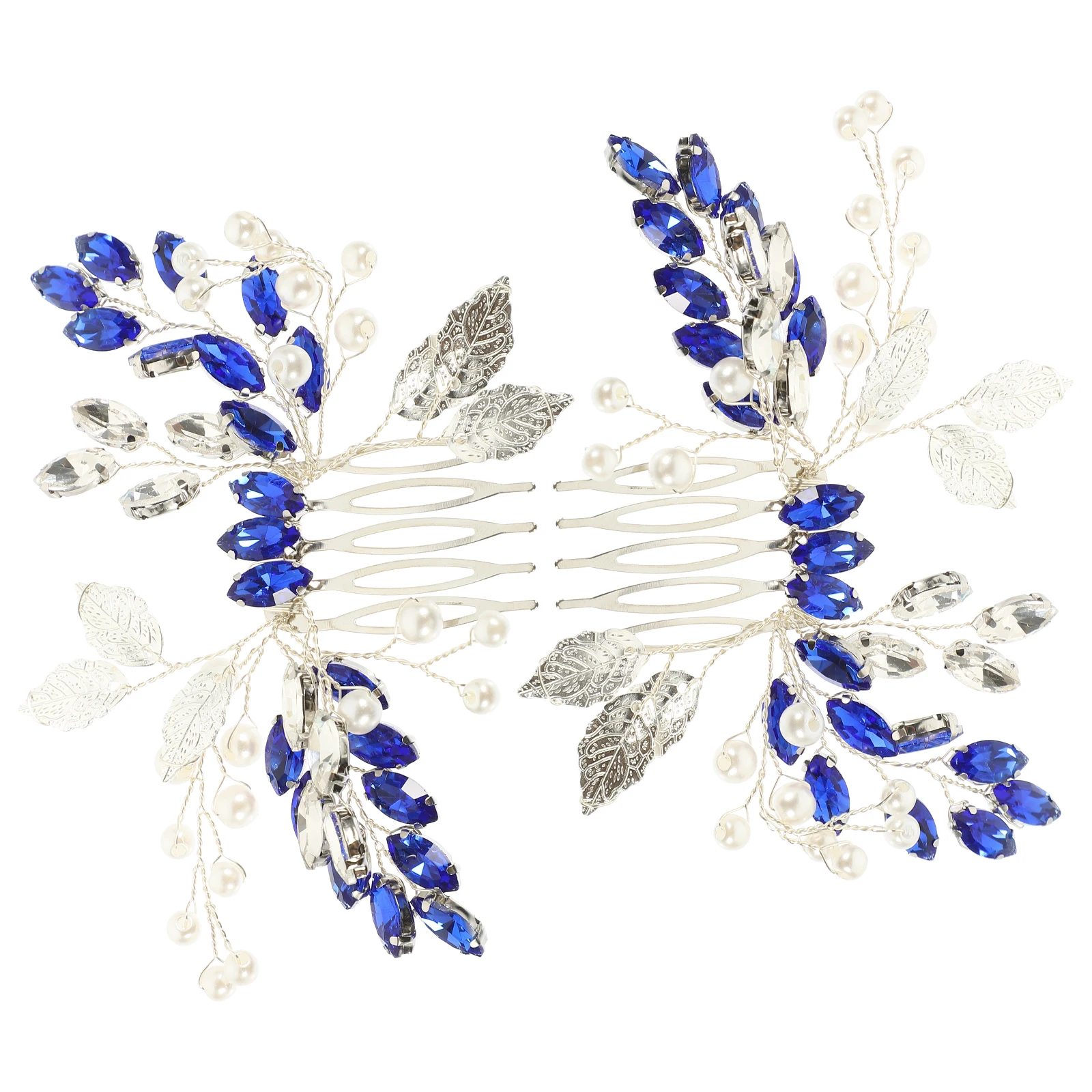 

2 pcs Blue Rhinestone Hair Comb Wedding Accessories Durable Non Fading Bridal Side Elegant Matching Dress Outfits