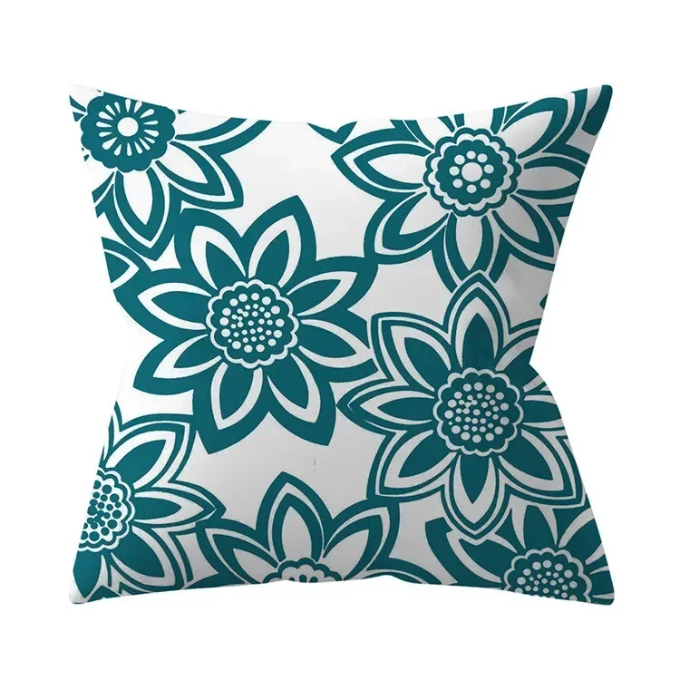 Blue-green geometric patterns Double-sided Printed pillow cover Short plush Suitable living rooms bedrooms throw cushion cover