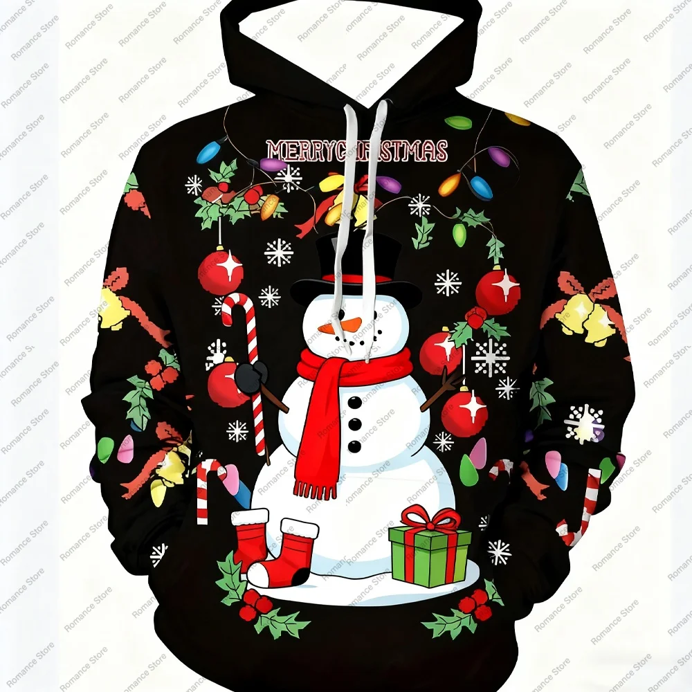 Christmas Hoodie Reindeer Print Hooded Sweatshirt Long Sleeve Casual Pullover Festive Hoodie Men Women's Hoodie Kids Hoodie