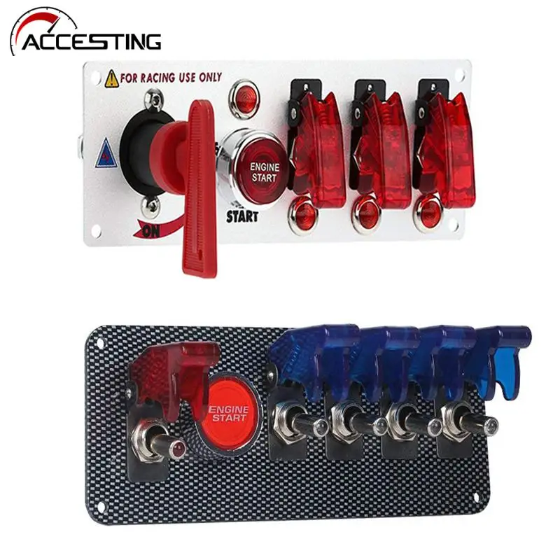 

DC12V/20A Auto Racing Car Ignition Switch Panel 5 LED Combination Ignition Switch Engine Start Push Button Carbon Fiber Toggle
