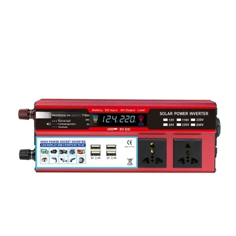 

Автомобильный инвертор 500W 1000W 1500W 2000W с 4 USB-портами, преобразователь DC 12V/24V в AC 110V 220V, портативное зарядное устройство-адаптер