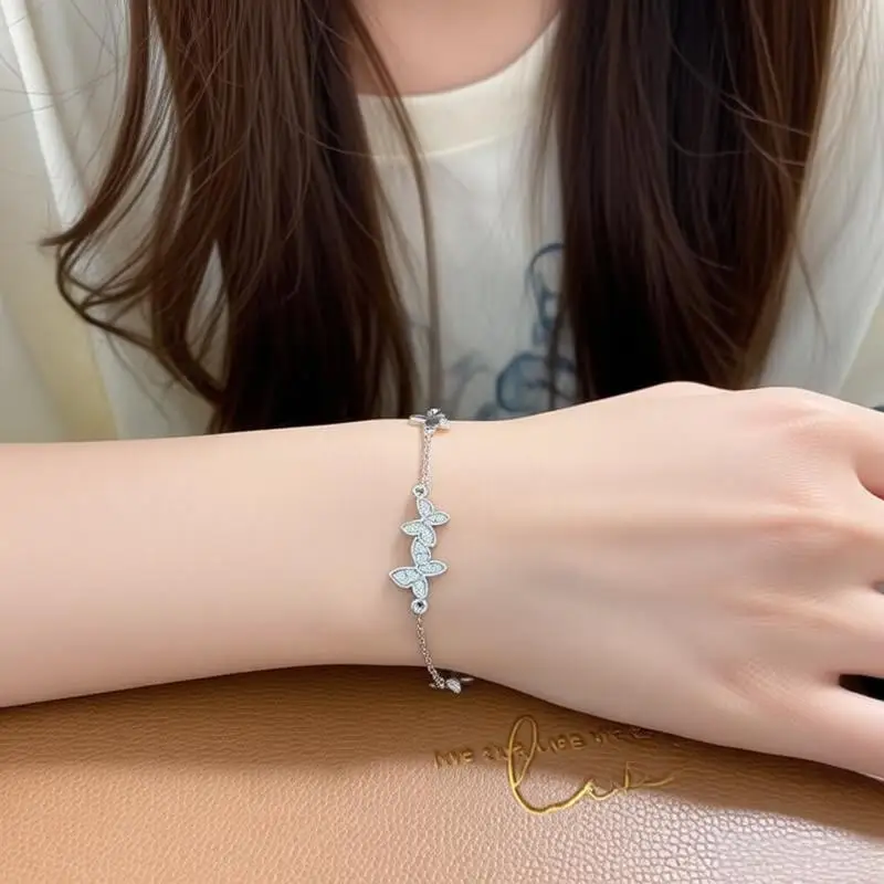 Delicate 925 Sterling Silver Butterfly Crystal Zircon Adjustable Bracelets for Women Girls Wedding Party Fashion Jewelry Gift