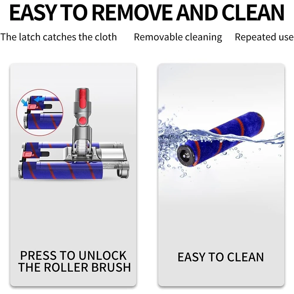 ABLE-Soft Double Roller แปรงสําหรับ Dyson V7 V8 V10 V11 V15 อะไหล่สูญญากาศไฟฟ้าชั้นหัว LED ไฟหน้า