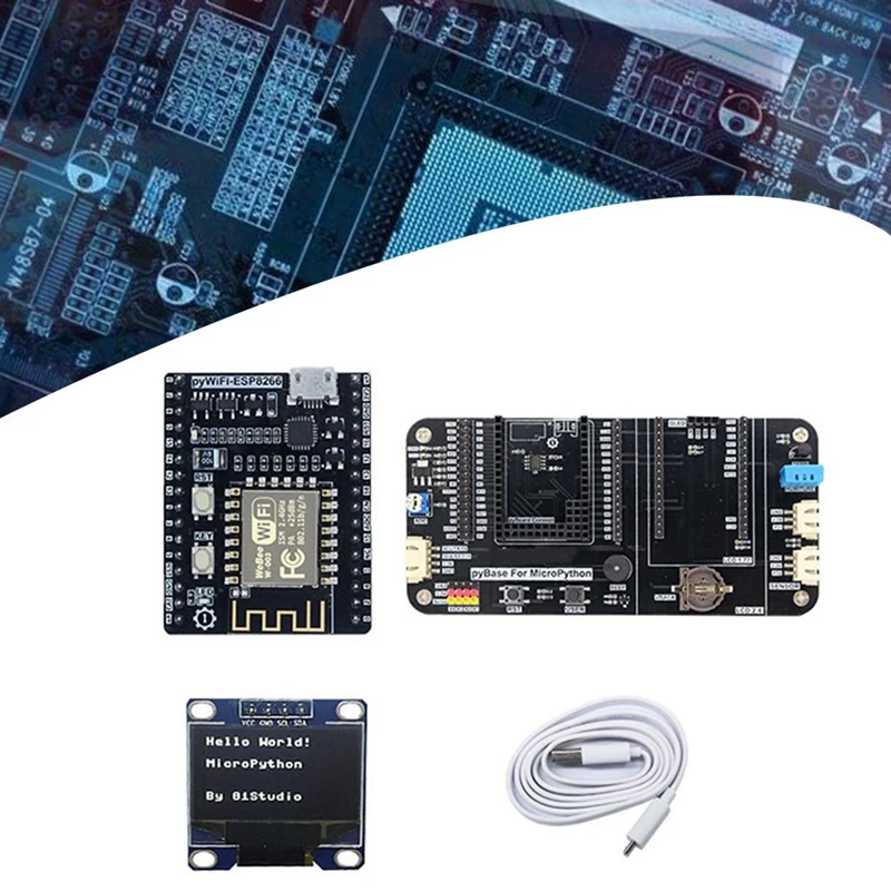 Pywifi-ESP8266 Development Board +Pybase+0.9 Inch OLED +USB Cable Micro-Python IOT Wireless Wifi Learning Development Kits