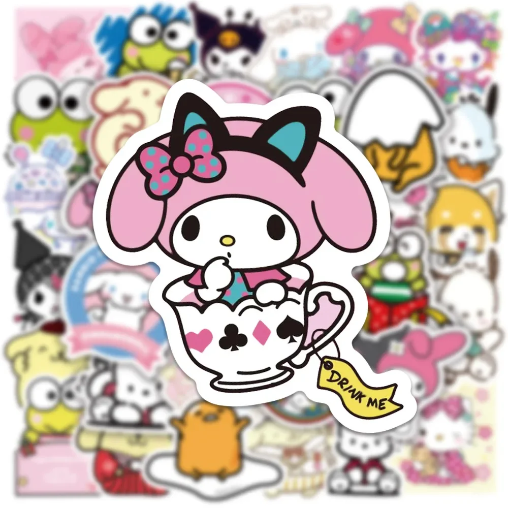 50/100Pcs Mixed Cartoon Hello Kitty Stickers Cute Cinnamoroll Kuromi My Melody Laptop Waterproof Sticker Decals for Kids Toys