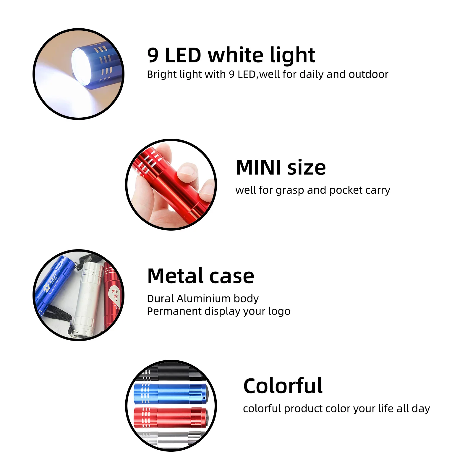 20pcs Customize Flashlight Logo Torch Super Bright 9 LED Light Wholesale Business Promotion Gift Mini Pocket Flashlights Party